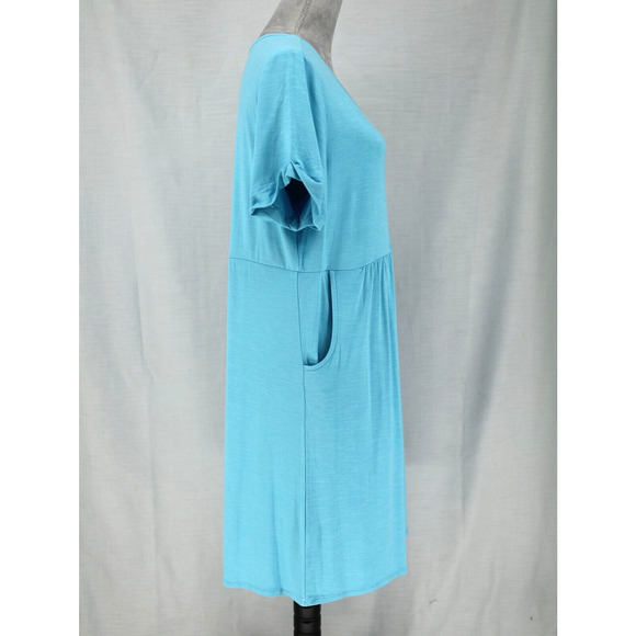J Jill Dress Petites LP PL Blue Stretch Knit T-shirt Pockets Scoop Neck Casual - Picture 10 of 12